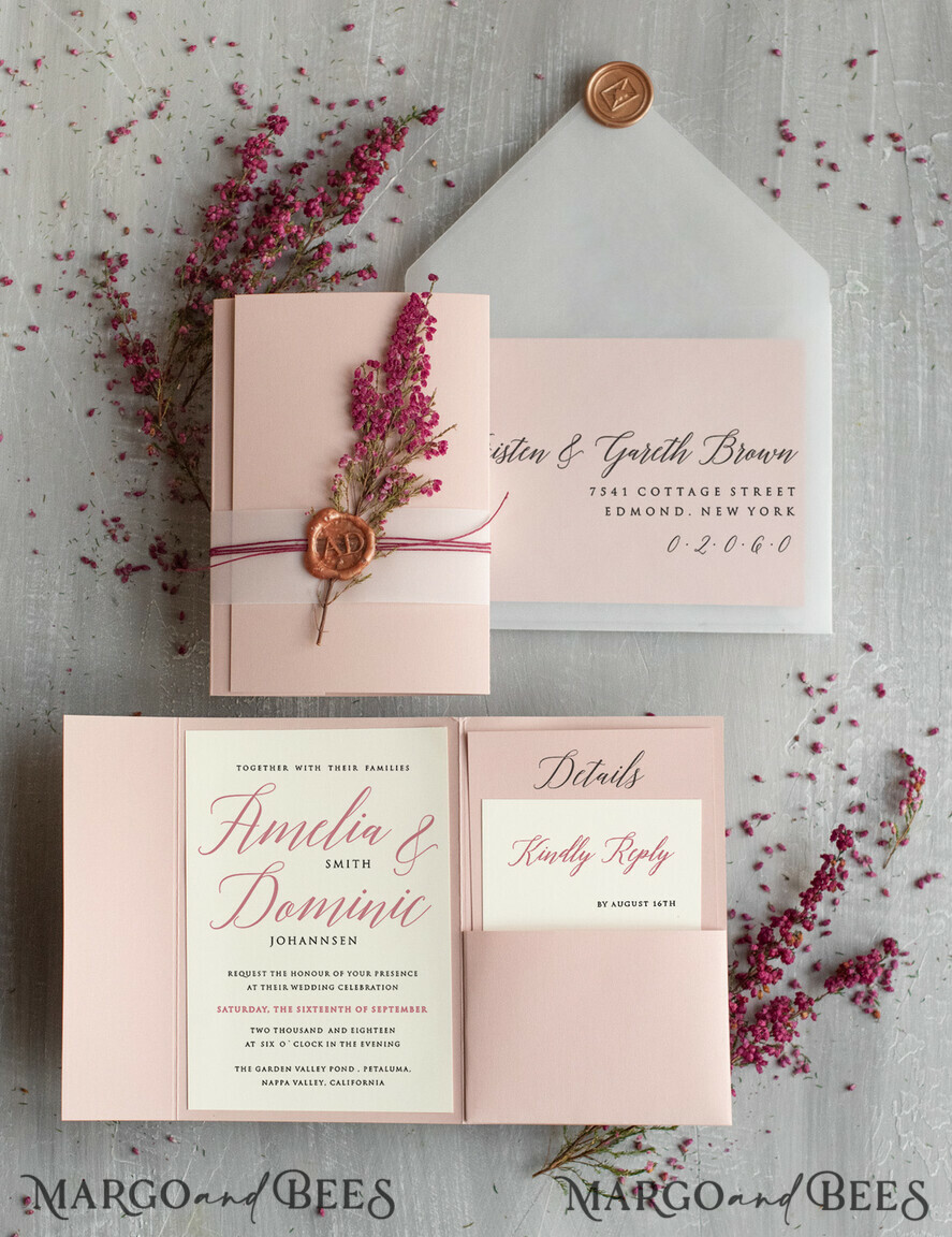HOCHZEITS EINLADUNGEN Moderne Einladungen Florale Karten Romantische Hochzeitskarten in Blush Pink, elegante Hochzeits Einladung Suite mit Heidekraut, zarte Vellum Hochzeitskarten, minimalistische Hochzeitseinladungen