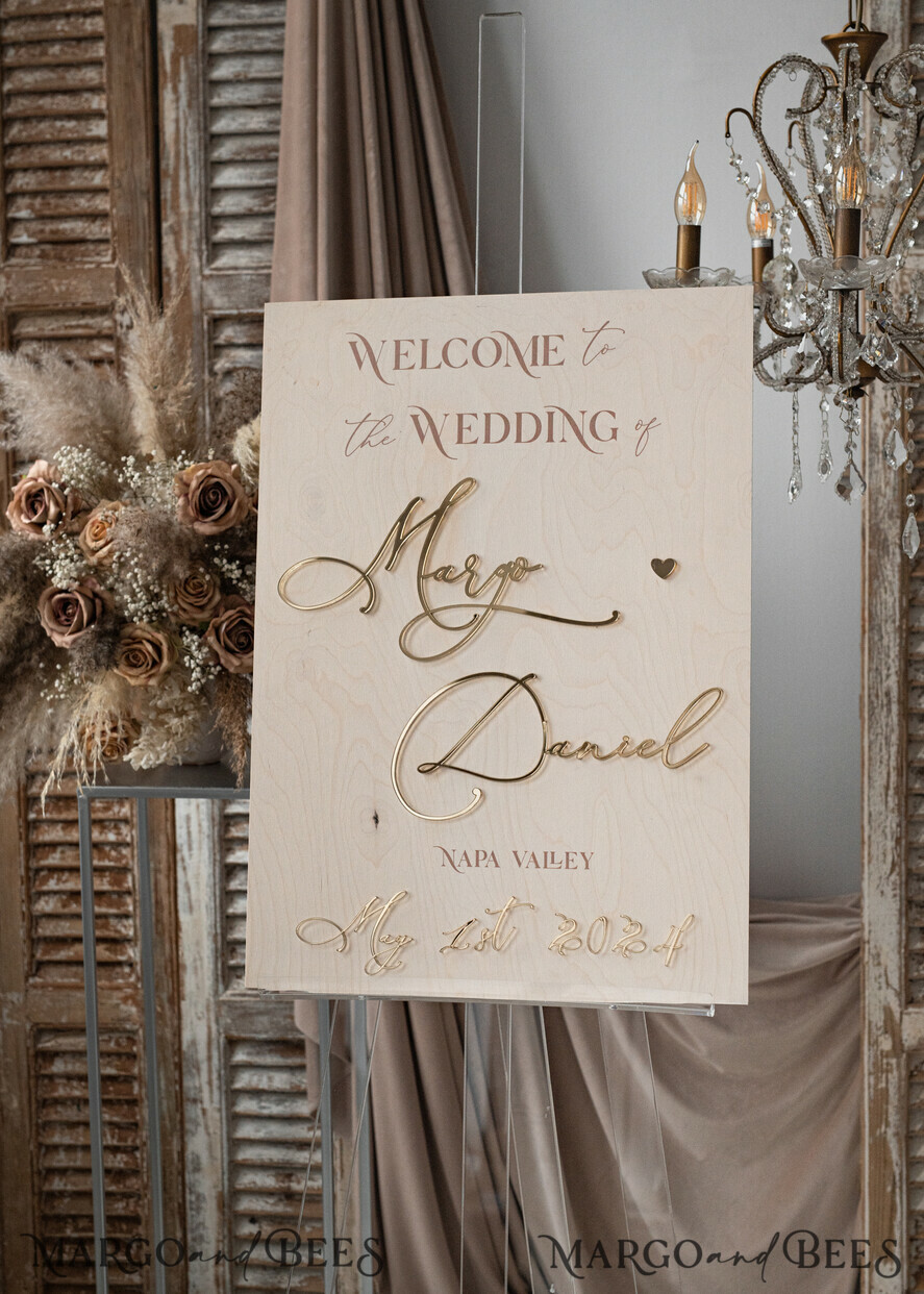 TISCHPLÄNE UND WILLKOMMENSCHILDER FÜR HOCHZEITEN rustikal rustikales Holz & Gold Hochzeitswillkommensschild, Boho Goldene Hochzeitsdekoration, personalisiertes Hochzeitsschild, Hochzeitsboard, Willkommenshochzeitsboard