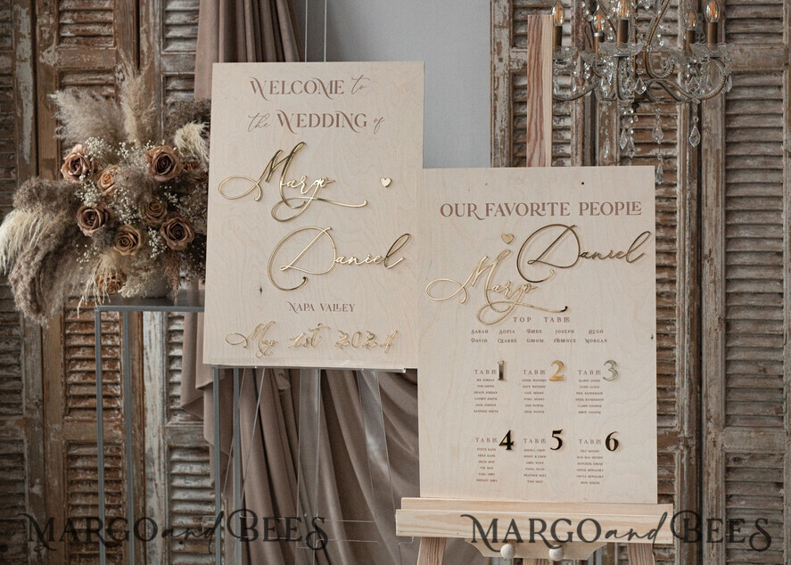 TISCHPLÄNE UND WILLKOMMENSCHILDER FÜR HOCHZEITEN rustikal rustikales Hochzeits-Tischplan, modernes Sitzplan aus Holz und Gold, 3D elegantes Finde deinen Platz - Sitzplan, Boho Hochzeits-Tischplan, Hochzeitsdekoration mit goldenen Buchstaben - goldenes Empfangsschild - individuelles Zeremonieschild
