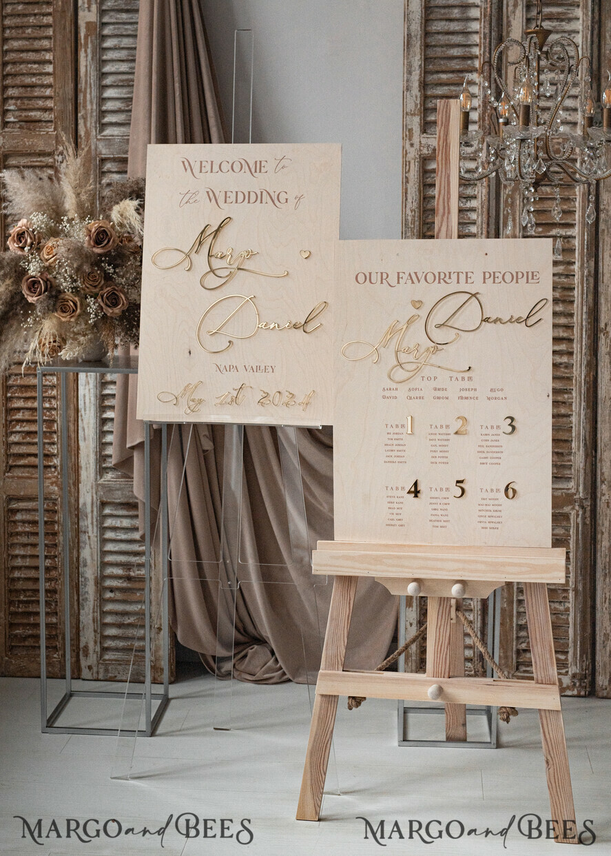 TISCHPLÄNE UND WILLKOMMENSCHILDER FÜR HOCHZEITEN rustikal rustikales Hochzeits-Tischplan, modernes Sitzplan aus Holz und Gold, 3D elegantes Finde deinen Platz - Sitzplan, Boho Hochzeits-Tischplan, Hochzeitsdekoration mit goldenen Buchstaben - goldenes Empfangsschild - individuelles Zeremonieschild