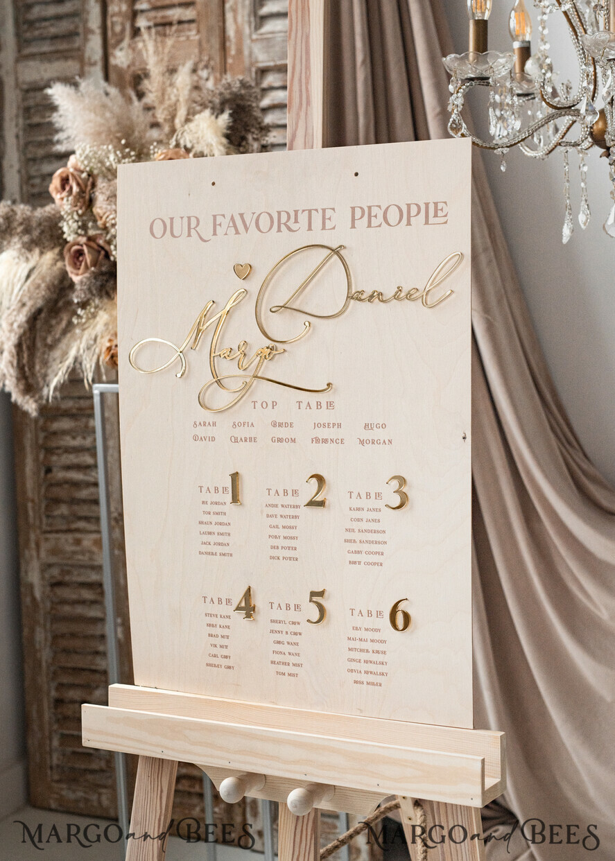 TISCHPLÄNE UND WILLKOMMENSCHILDER FÜR HOCHZEITEN rustikal rustikales Hochzeits-Tischplan, modernes Sitzplan aus Holz und Gold, 3D elegantes Finde deinen Platz - Sitzplan, Boho Hochzeits-Tischplan, Hochzeitsdekoration mit goldenen Buchstaben - goldenes Empfangsschild - individuelles Zeremonieschild