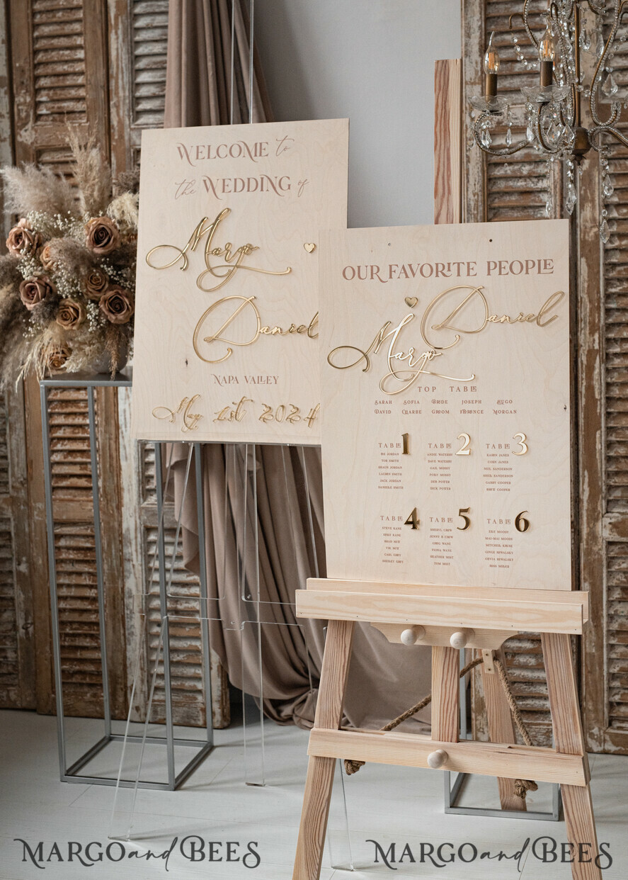 TISCHPLÄNE UND WILLKOMMENSCHILDER FÜR HOCHZEITEN rustikal rustikales Hochzeits-Tischplan, modernes Sitzplan aus Holz und Gold, 3D elegantes Finde deinen Platz - Sitzplan, Boho Hochzeits-Tischplan, Hochzeitsdekoration mit goldenen Buchstaben - goldenes Empfangsschild - individuelles Zeremonieschild