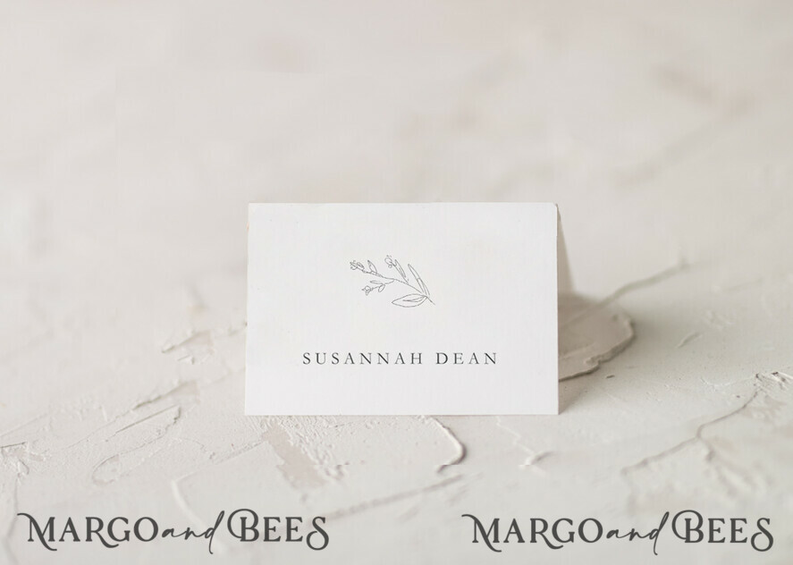 PLATZKARTEN / TISCHKARTEN  
 Romantisches Boho/ Botanisch/ Floral Minimalistische weiße Blumensitzkarte, Hochzeitsplatzkarten, elegante Namensschilder, Boho-Tischdeko, luxuriöse Tischplatzkarten, einfache ästhetische Namenskarten.