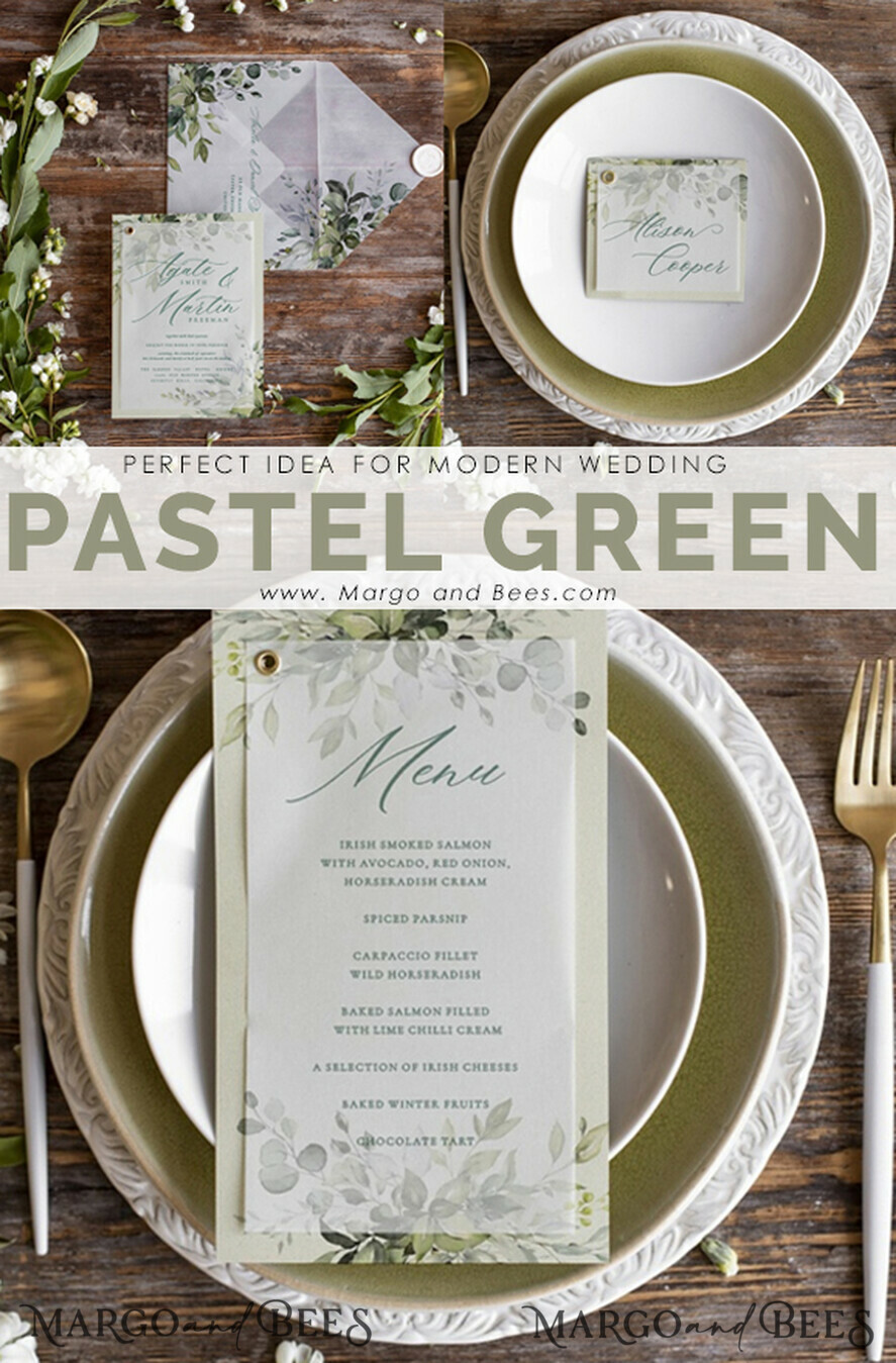 PLATZKARTEN / TISCHKARTEN  
 Romantisches Boho/ Botanisch/ Floral Botanische Hochzeitsplatzkarten, elegante grüne Namensschilder, italienischer Stil Tischdekoration, einfache romantische Vellum-Platzkarte, Toskana Namensschild, bearbeitbarer Text