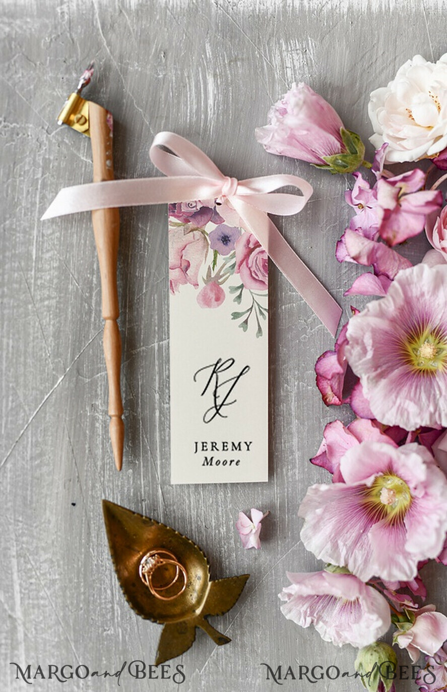 PLATZKARTEN / TISCHKARTEN  
 Romantisches Boho/ Botanisch/ Floral Florale Hochzeitsplatzkarten mit pinkem Band, elegante Hochzeitsplatzkarten, botanische Hochzeitsnamensschilder, romantische Hochzeits-Tischdekoration, zarte Hochzeitskarten