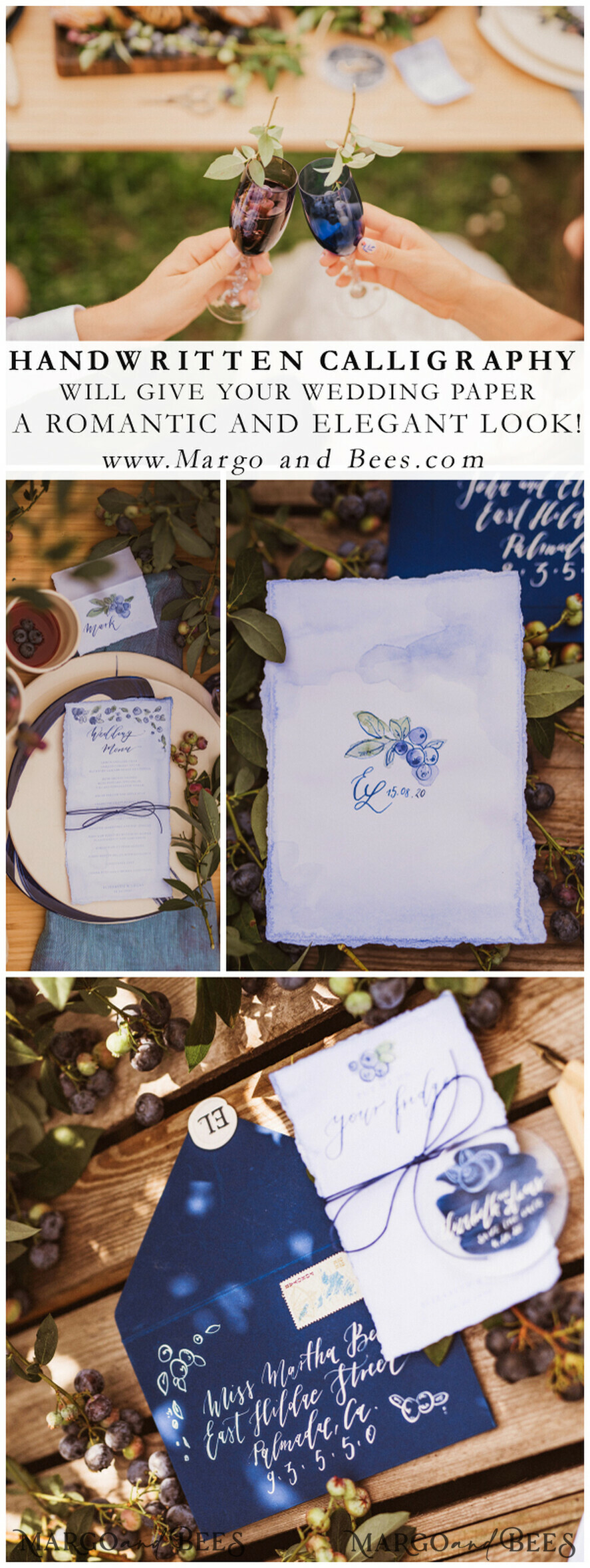 MENÜ & PROGRAMME  
 romantisch Blaubeer-Hochzeitsmenü, Florales Blau-Hochzeitsmenü, Aquarell-Blaubeeren-Menükarte, Schickes minimalistische Blaubeer- und Laub-Hochzeitsmenü, Süßes Blaubeer-Menü