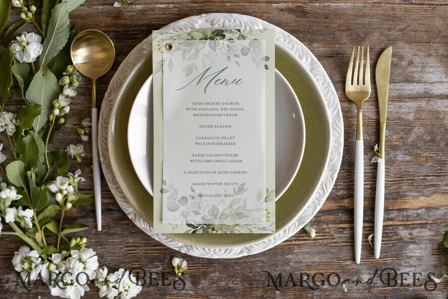 MENÜ & PROGRAMME  
 romantisch Olivenzweig Grün Tisch Hochzeitsmenü, Rustikales italienisches Menü mit Vellum, einfaches verspieltes Menü, Toskana Aquarell Olivenzweig Menü, mediterrane Menükarten