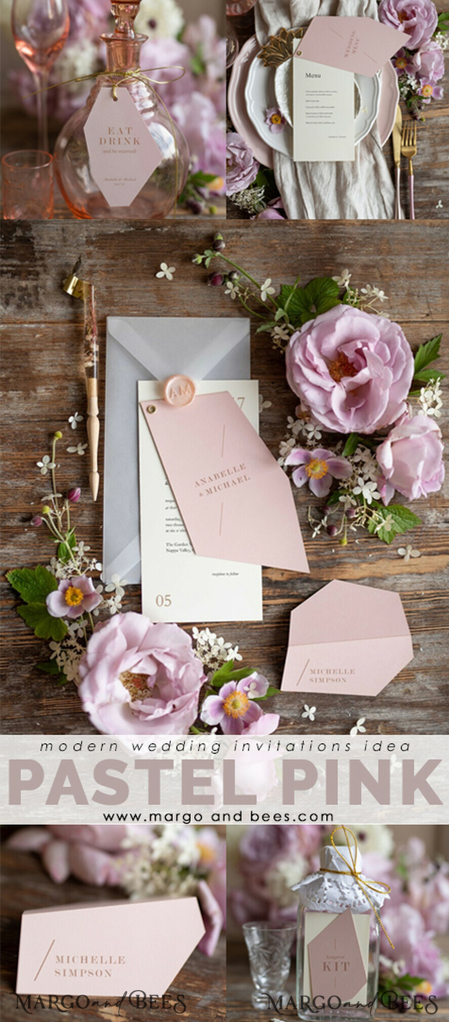 MENÜ & PROGRAMME  
 romantisch Geometrisches minimalistisches Hochzeitsmenü, individuelle Blush- und Elfenbein-Doppelt-Menükarten, modernes handgefertigtes geometrisches Hochzeitsmenü, einfaches rosa und ecrufarbenes Hochzeitsmenükarten.