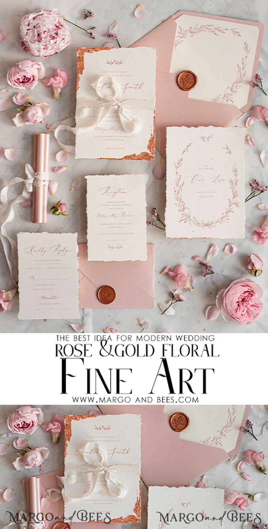 HOCHZEITS EINLADUNGEN moderne Kalligraphie / feine Kunst Feine Kunst Elfenbein Gold Hochzeitseinladung, Florale Hochzeitseinladung, Vintage Einladungssuite, Blush Pink Hochzeitseinladungssuite, Gezackte Einladungen