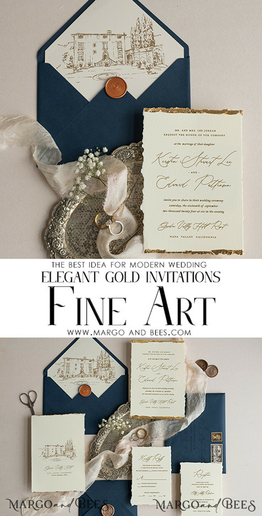 HOCHZEITS EINLADUNGEN moderne Kalligraphie / feine Kunst Elfenbein Gold Hochzeitseinladung, Blumen Hochzeitseinladung, Toskana Italien Einladungset, Kranz Monogramm Hochzeitseinladungset, Ausgefranstes Rand Einladungen, Zerrissene Rand Hochzeitseinladungen golden, Fine Art Hochzeitseinladungset, Ausgefranstes Rand Papier