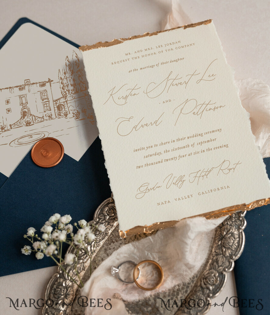 HOCHZEITS EINLADUNGEN moderne Kalligraphie / feine Kunst Elfenbein Gold Hochzeitseinladung, Blumen Hochzeitseinladung, Toskana Italien Einladungset, Kranz Monogramm Hochzeitseinladungset, Ausgefranstes Rand Einladungen, Zerrissene Rand Hochzeitseinladungen golden, Fine Art Hochzeitseinladungset, Ausgefranstes Rand Papier