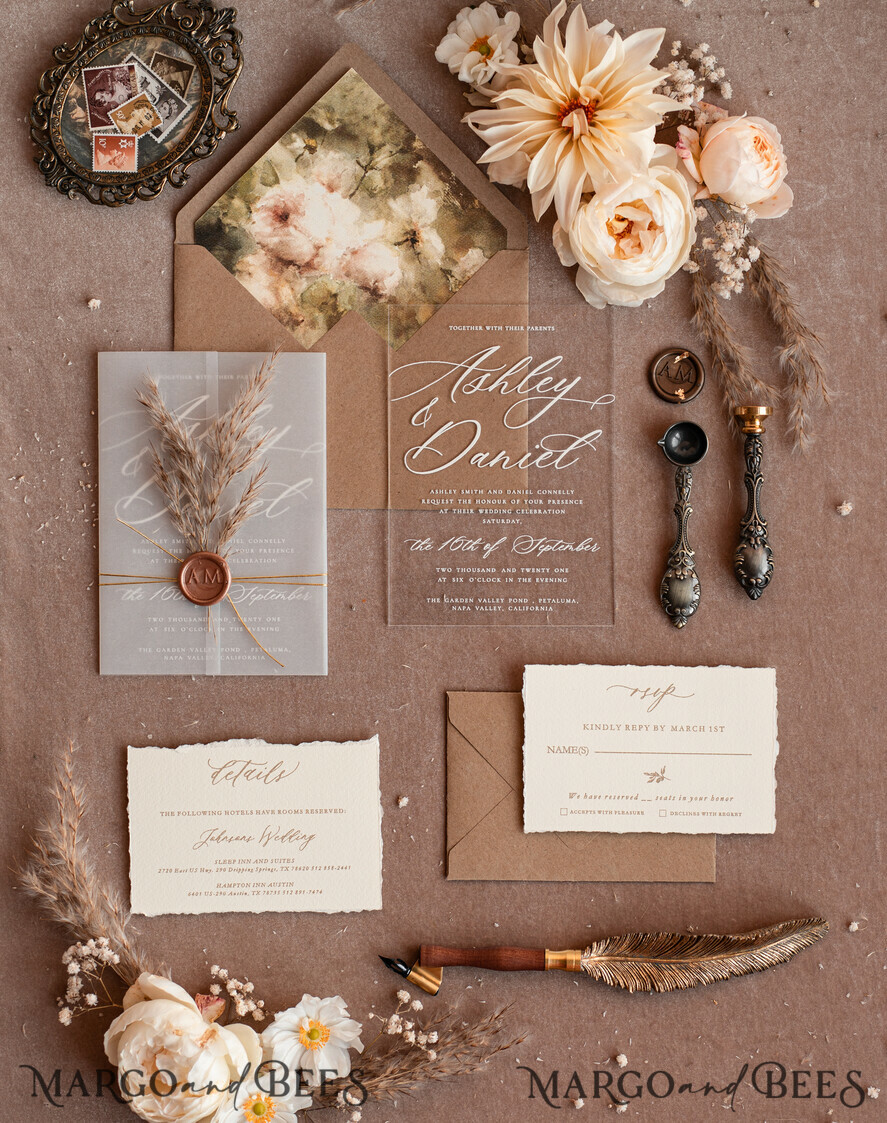 HOCHZEITS EINLADUNGEN moderne Kalligraphie / feine Kunst Feine Kunst Acryl Hochzeits Einladung, Echtes Pampasgras Florale Hochzeits Einladung, Französische Provence Einladung Set, Neutrale Pampasgras Boho Hochzeits Einladung Set, Permuttkante Einladungen, Zerrissene Kante Hochzeits Einladungen, Feine Kunst Wachssiegel Hochzeits Einladung Set