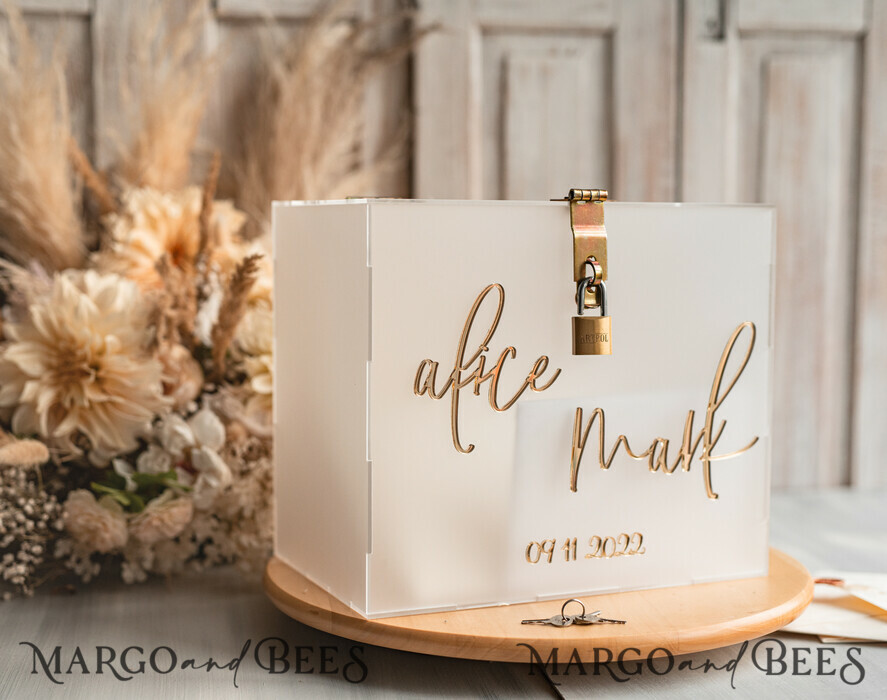 KARTONBOXEN  
 Acrylkartenbox Elegantes gefrorenes Hochzeitsset aus Acryl-Kartenbox mit Schloss und Signierkarten & Geschenken, personalisierte Hochzeitskartenbox, klare Kartenbox, Hochzeitskartenbox mit Deckel, Hochzeitsgeldbox, Hochzeitskartenhalter.