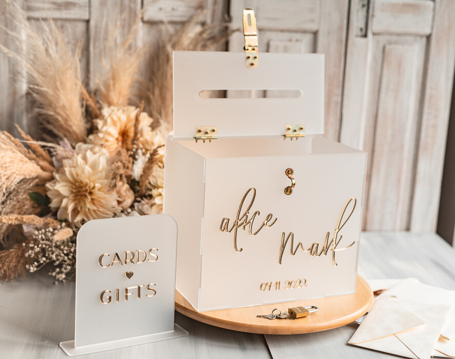 KARTONBOXEN  
 Acrylkartenbox Elegantes gefrorenes Hochzeitsset aus Acryl-Kartenbox mit Schloss und Signierkarten & Geschenken, personalisierte Hochzeitskartenbox, klare Kartenbox, Hochzeitskartenbox mit Deckel, Hochzeitsgeldbox, Hochzeitskartenhalter.