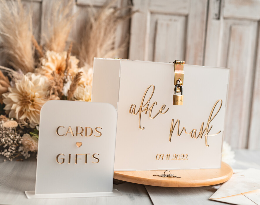 KARTONBOXEN  
 Acrylkartenbox Elegantes gefrorenes Hochzeitsset aus Acryl-Kartenbox mit Schloss und Signierkarten & Geschenken, personalisierte Hochzeitskartenbox, klare Kartenbox, Hochzeitskartenbox mit Deckel, Hochzeitsgeldbox, Hochzeitskartenhalter.