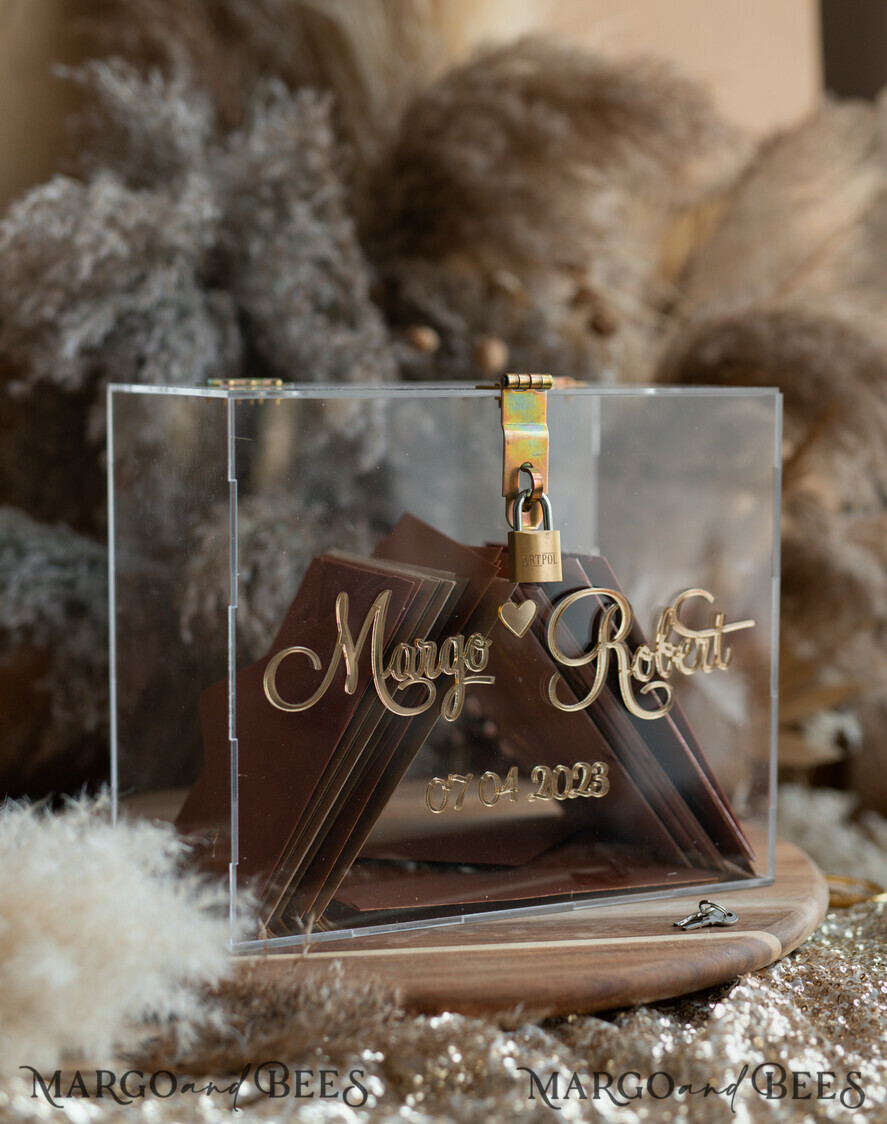 KARTONBOXEN  
 Acrylkartenbox Elegante klare Hochzeitswunschbox aus Acryl mit Schloss, personalisierte Hochzeitskartenbox, klare Kartenbox, Hochzeitskartenbox mit Deckel, Hochzeitsgeldbox, Hochzeitskartenhalter