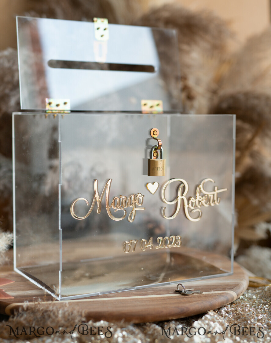 KARTONBOXEN  
 Acrylkartenbox Elegante klare Hochzeitswunschbox aus Acryl mit Schloss, personalisierte Hochzeitskartenbox, klare Kartenbox, Hochzeitskartenbox mit Deckel, Hochzeitsgeldbox, Hochzeitskartenhalter
