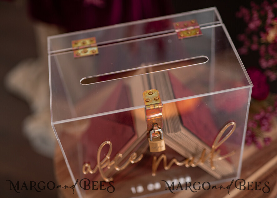 KARTONBOXEN  
 Acrylkartenbox Elegante klare Hochzeitsset Acrylkartenbox mit Schloss und Beschilderung für Karten & Geschenke, personalisierte Hochzeitskartenbox, klare Kartenbox, Hochzeitskartenbox mit Deckel, Hochzeitsgeldbox, Hochzeitskartenhalter.
