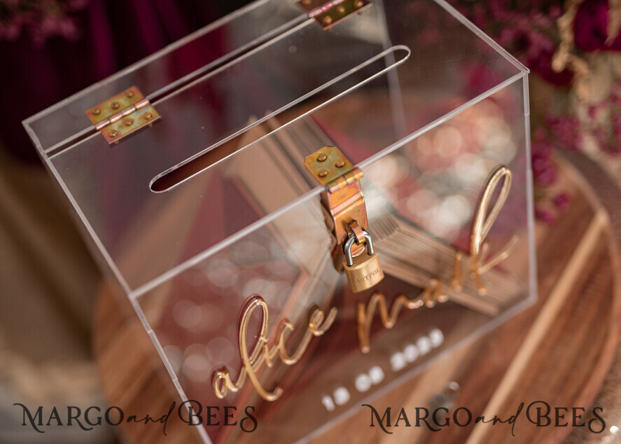KARTONBOXEN  
 Acrylkartenbox Elegante klare Hochzeitsset Acrylkartenbox mit Schloss und Beschilderung für Karten & Geschenke, personalisierte Hochzeitskartenbox, klare Kartenbox, Hochzeitskartenbox mit Deckel, Hochzeitsgeldbox, Hochzeitskartenhalter.