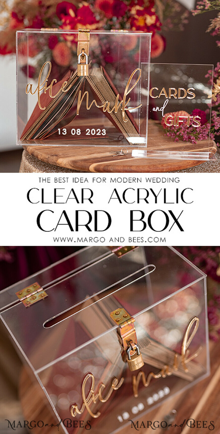 KARTONBOXEN  
 Acrylkartenbox Elegante klare Hochzeitsset Acrylkartenbox mit Schloss und Beschilderung für Karten & Geschenke, personalisierte Hochzeitskartenbox, klare Kartenbox, Hochzeitskartenbox mit Deckel, Hochzeitsgeldbox, Hochzeitskartenhalter.