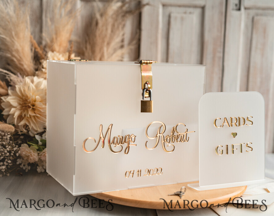 KARTONBOXEN  
 Acrylkartenbox Elegantes gefrorenes Hochzeitset aus Acryl, Kartenbox mit Schloss und Beschilderung für Karten und Geschenke, personalisierte Hochzeitskartenbox, transparente Kartenbox, Hochzeitskartenbox mit Deckel, Hochzeitsgeldbox, Hochzeitskartenhalter.