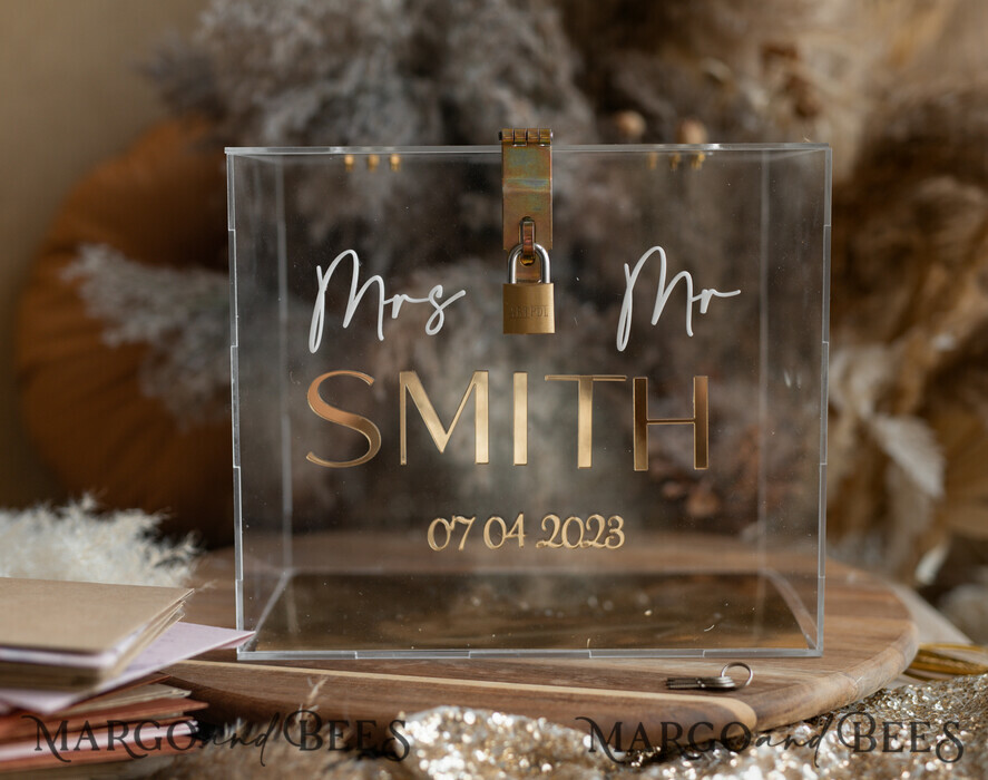 KARTONBOXEN  
 Acrylkartenbox Moderne klare Hochzeitswunschbox aus Acryl mit Schloss, personalisierte Hochzeitskartenbox, klare Kartenbox, Hochzeitskartenbox mit Deckel, Hochzeitsgeldbox, Hochzeitskartenhalter.