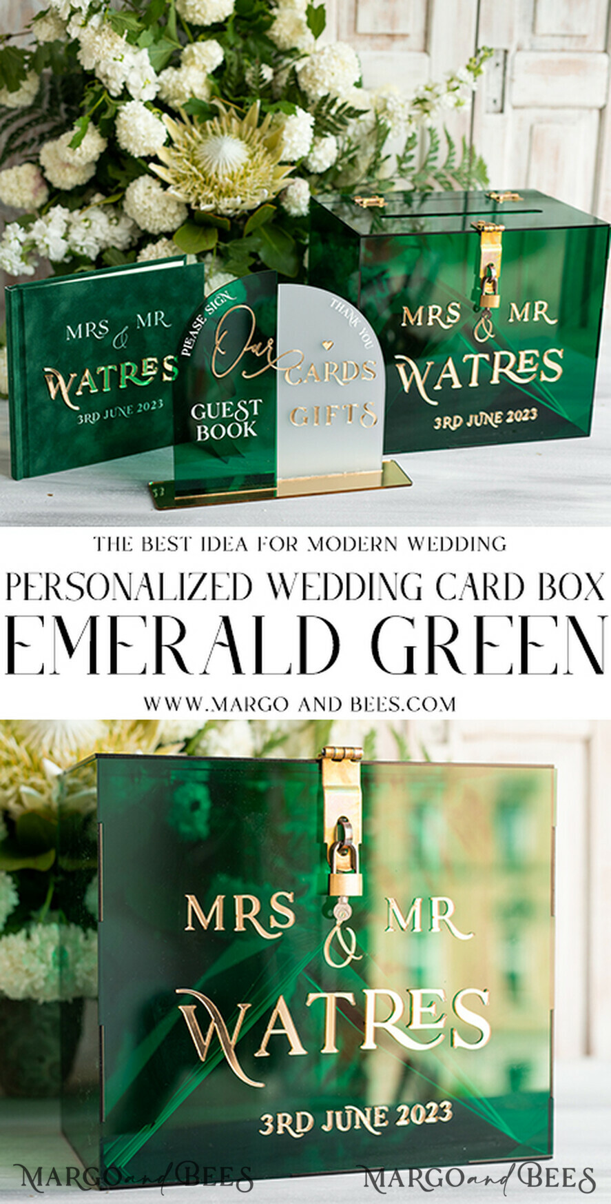 KARTONBOXEN  
 Acrylkartenbox Smaragdgrüne Hochzeitswunschbrunnen-Acryl-Geschenkekartenbox, personalisierte Hochzeitskartenbox, grünes Acrylkartenbox, Hochzeitskartenbox mit Deckel