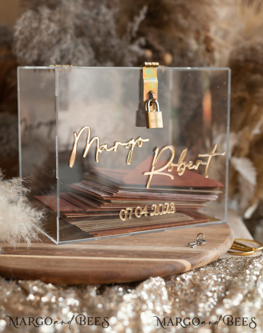 KARTONBOXEN  
 Acrylkartenbox Moderne klare Hochzeitswunschbox aus Acryl mit Schloss, personalisierte Hochzeitskartenbox, klare Kartenbox, Hochzeitskartenbox mit Deckel, Hochzeitsgeldbox, Hochzeitskartenhalter.