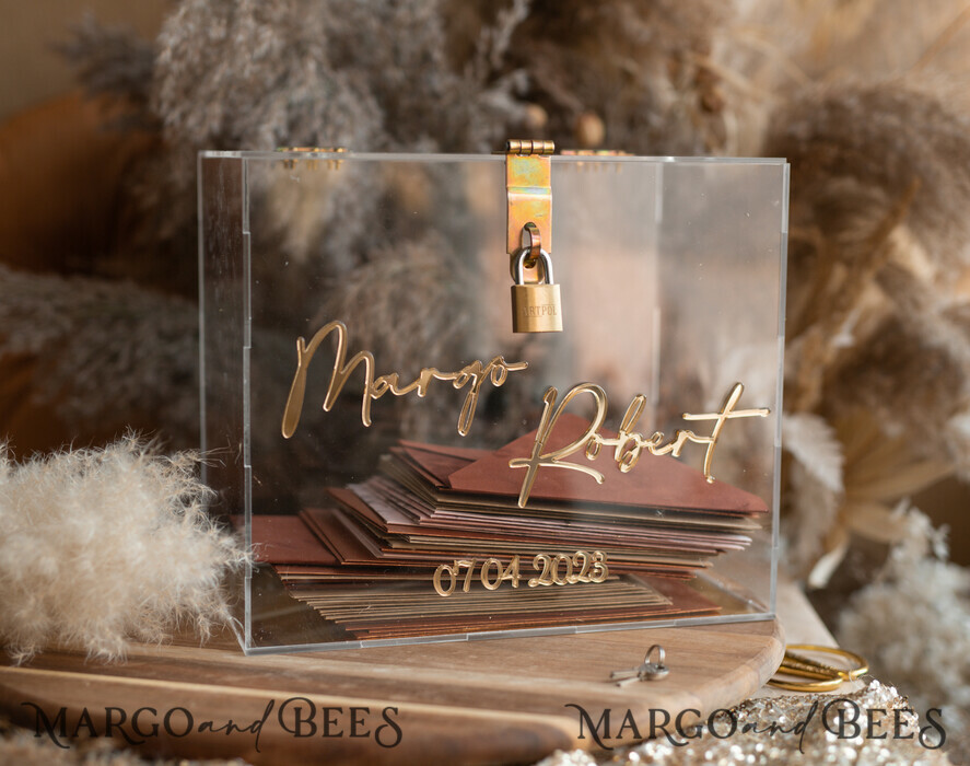 KARTONBOXEN  
 Acrylkartenbox Moderne klare Hochzeitswunschbox aus Acryl mit Schloss, personalisierte Hochzeitskartenbox, klare Kartenbox, Hochzeitskartenbox mit Deckel, Hochzeitsgeldbox, Hochzeitskartenhalter.