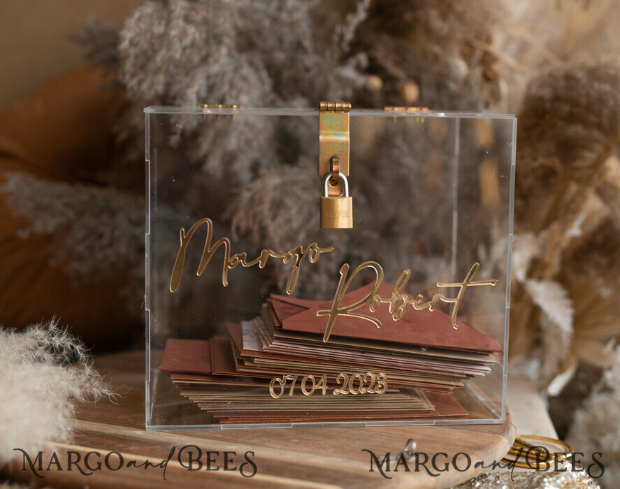 KARTONBOXEN  
 Acrylkartenbox Moderne klare Hochzeitswunschbox aus Acryl mit Schloss, personalisierte Hochzeitskartenbox, klare Kartenbox, Hochzeitskartenbox mit Deckel, Hochzeitsgeldbox, Hochzeitskartenhalter.