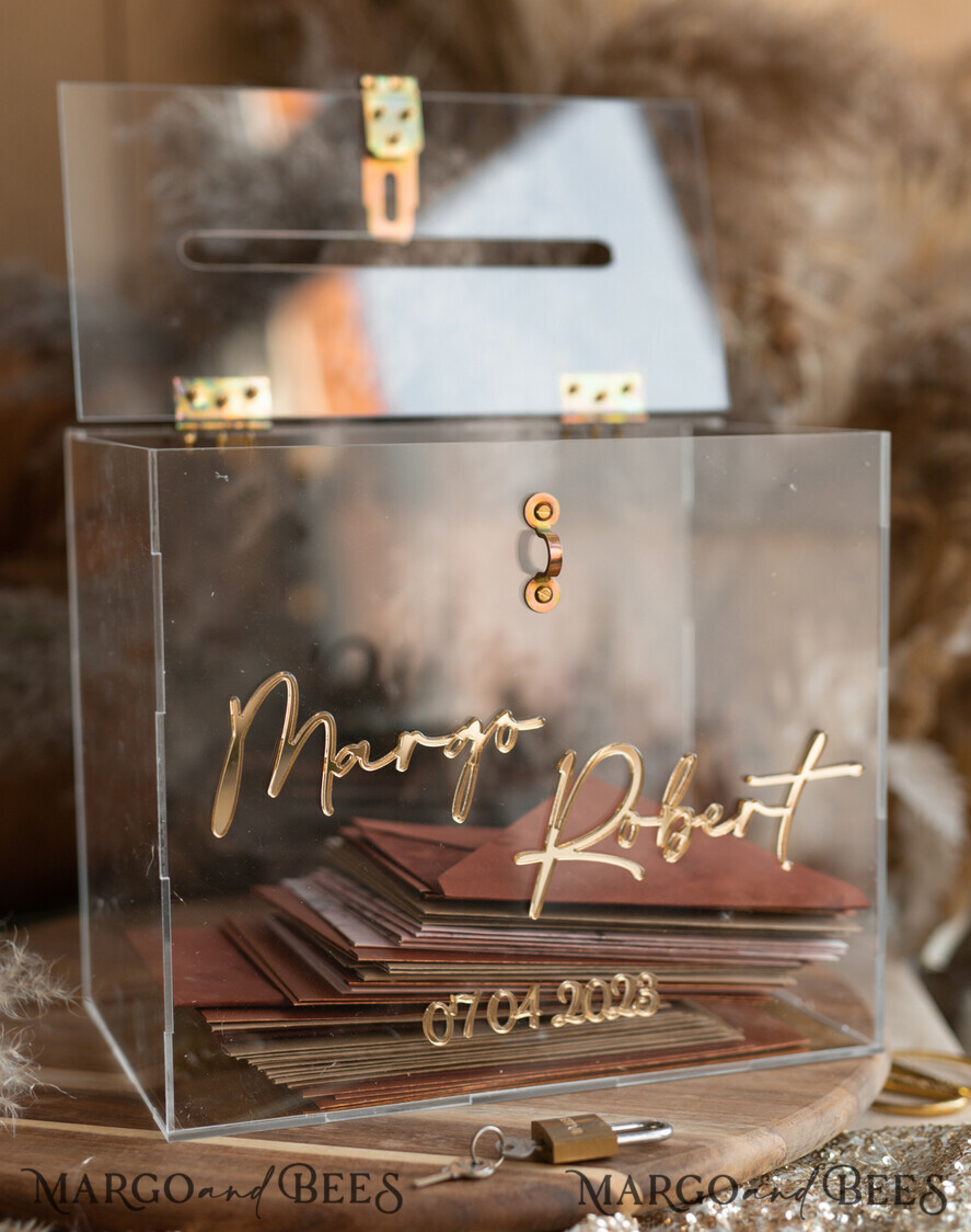 KARTONBOXEN  
 Acrylkartenbox Moderne klare Hochzeitswunschbox aus Acryl mit Schloss, personalisierte Hochzeitskartenbox, klare Kartenbox, Hochzeitskartenbox mit Deckel, Hochzeitsgeldbox, Hochzeitskartenhalter.