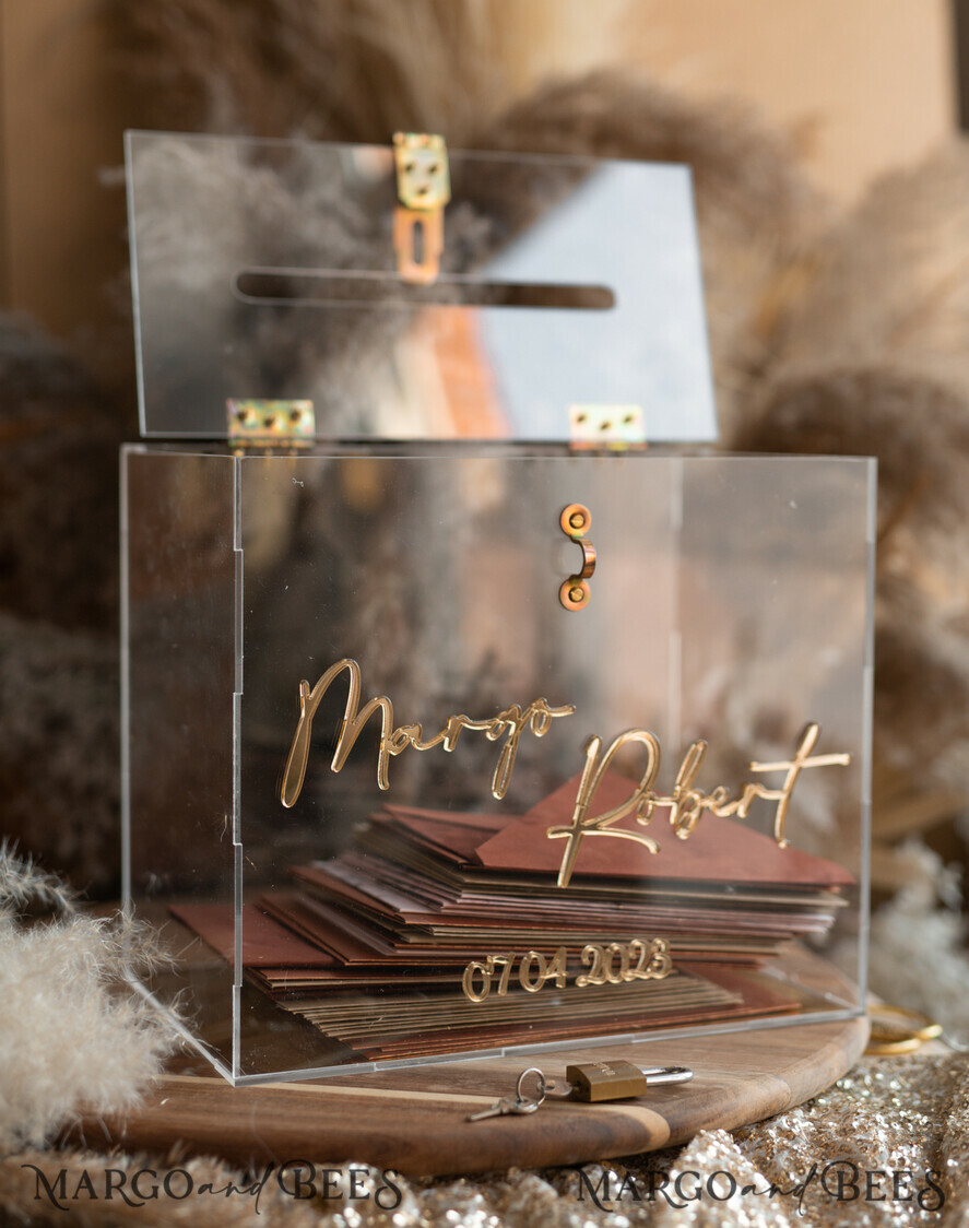 KARTONBOXEN  
 Acrylkartenbox Moderne klare Hochzeitswunschbox aus Acryl mit Schloss, personalisierte Hochzeitskartenbox, klare Kartenbox, Hochzeitskartenbox mit Deckel, Hochzeitsgeldbox, Hochzeitskartenhalter.