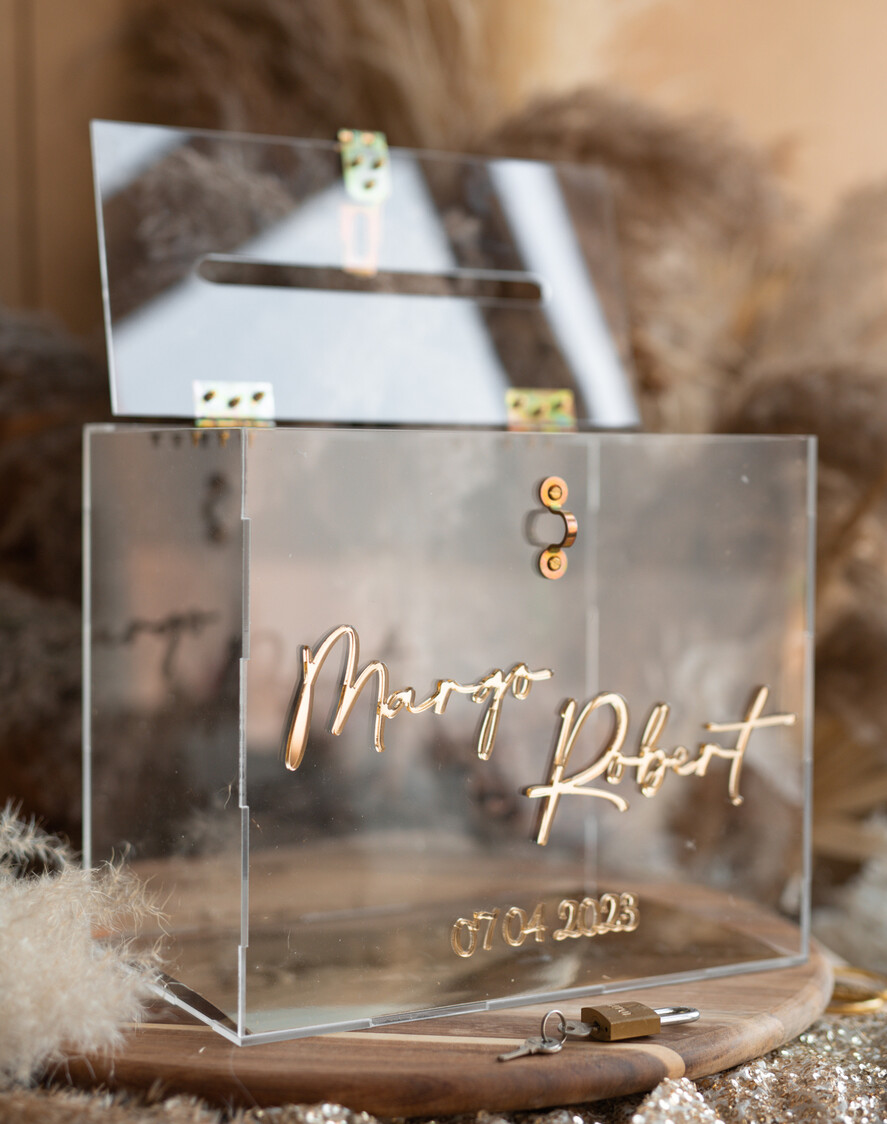 KARTONBOXEN  
 Acrylkartenbox Moderne klare Hochzeitswunschbox aus Acryl mit Schloss, personalisierte Hochzeitskartenbox, klare Kartenbox, Hochzeitskartenbox mit Deckel, Hochzeitsgeldbox, Hochzeitskartenhalter.