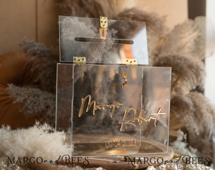 KARTONBOXEN  
 Acrylkartenbox Moderne klare Hochzeitswunschbox aus Acryl mit Schloss, personalisierte Hochzeitskartenbox, klare Kartenbox, Hochzeitskartenbox mit Deckel, Hochzeitsgeldbox, Hochzeitskartenhalter.