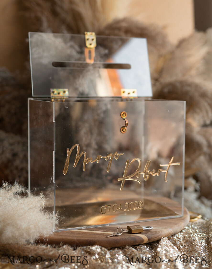 KARTONBOXEN  
 Acrylkartenbox Moderne klare Hochzeitswunschbox aus Acryl mit Schloss, personalisierte Hochzeitskartenbox, klare Kartenbox, Hochzeitskartenbox mit Deckel, Hochzeitsgeldbox, Hochzeitskartenhalter.