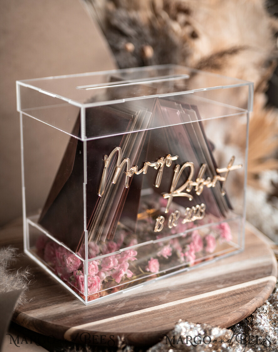 KARTONBOXEN  
 Acrylkartenbox Moderne klare Hochzeitswunschbrunnen Acryl Geldgeschenkkartenbox mit Regal für Blumen, personalisierte Hochzeitskartenbox, Acrylkartenbox, Hochzeitskartenbox mit Deckel, Hochzeitsgeldbox, Hochzeitskartenbox.