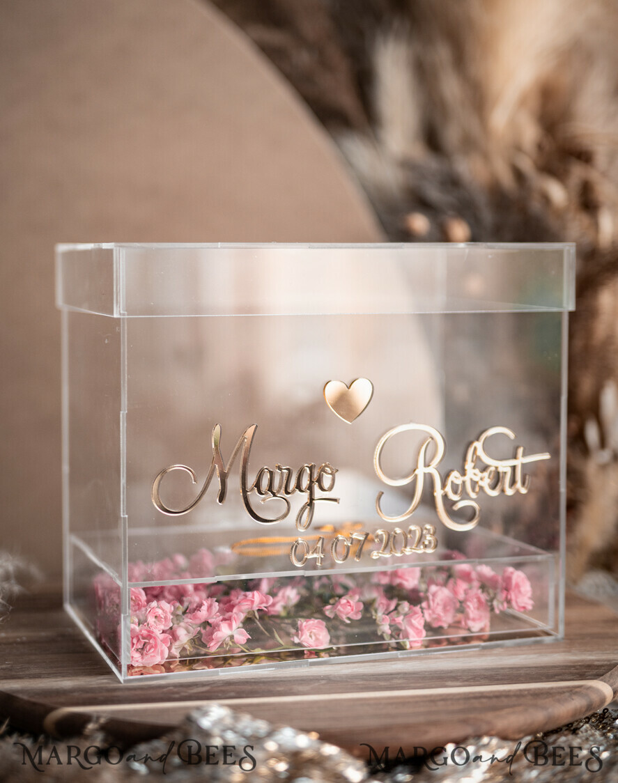 KARTONBOXEN  
 Acrylkartenbox Elegante klare Hochzeits-Wunschbrunnen-Acryl-Geldgeschenkkartenbox mit Regal für Blumen, personalisierte Hochzeitskartenbox, Acrylkartenbox, Hochzeitskartenbox mit Deckel, Hochzeitsgeldbox, Hochzeitskartenbox.