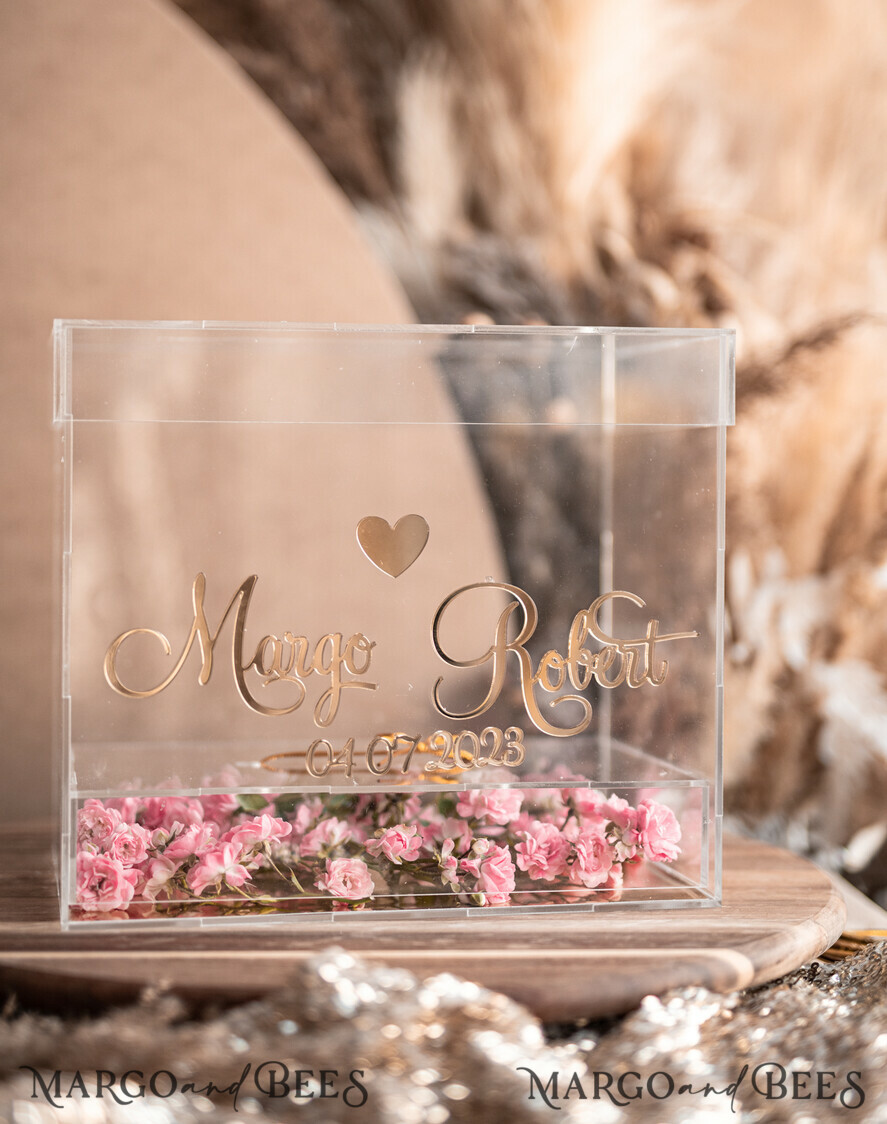 KARTONBOXEN  
 Acrylkartenbox Elegante klare Hochzeits-Wunschbrunnen-Acryl-Geldgeschenkkartenbox mit Regal für Blumen, personalisierte Hochzeitskartenbox, Acrylkartenbox, Hochzeitskartenbox mit Deckel, Hochzeitsgeldbox, Hochzeitskartenbox.