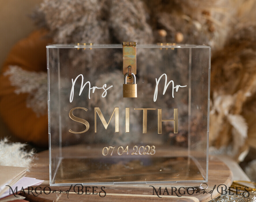 KARTONBOXEN  
 Acrylkartenbox Elegantes klares Hochzeitsset Acrylkartenbox mit Schloss und Karten für Geschenke, personalisierte Hochzeitskartenbox, klare Kartenbox, Hochzeitskartenbox mit Deckel, Hochzeitsgeldbox, Hochzeitskartenhalter