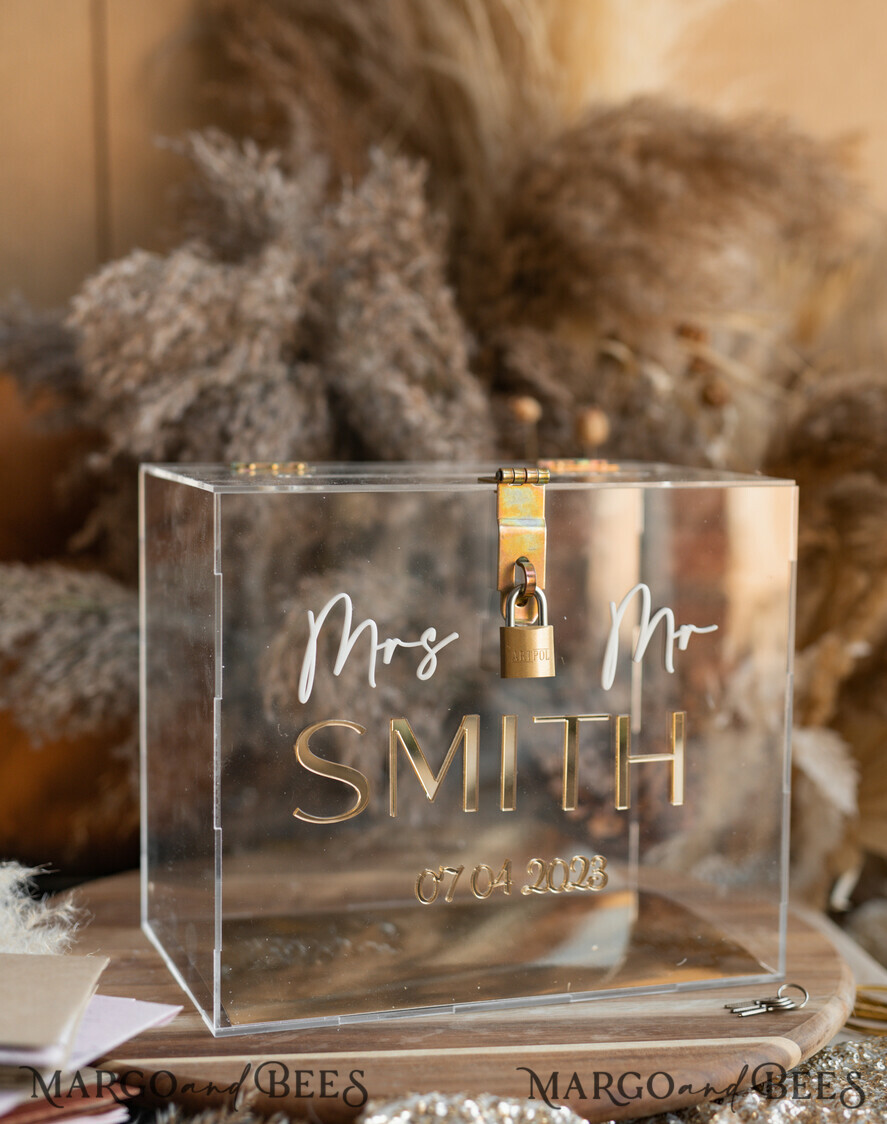 KARTONBOXEN  
 Acrylkartenbox Elegantes klares Hochzeitsset Acrylkartenbox mit Schloss und Karten für Geschenke, personalisierte Hochzeitskartenbox, klare Kartenbox, Hochzeitskartenbox mit Deckel, Hochzeitsgeldbox, Hochzeitskartenhalter