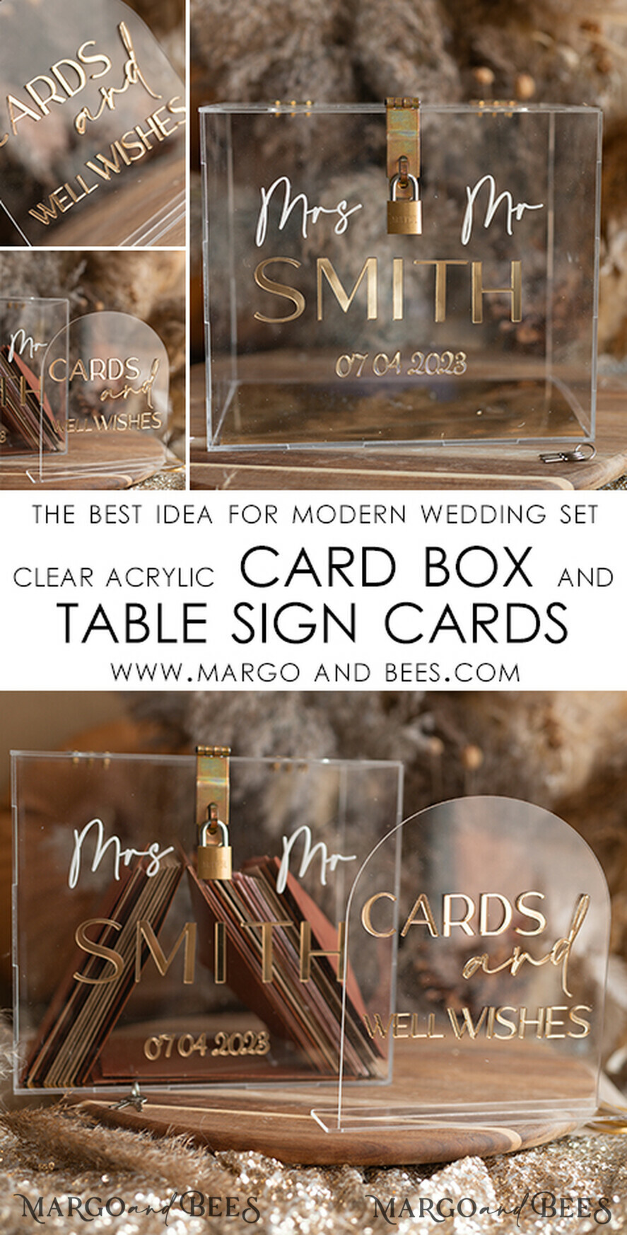 KARTONBOXEN  
 Acrylkartenbox Elegantes klares Hochzeitsset Acrylkartenbox mit Schloss und Karten für Geschenke, personalisierte Hochzeitskartenbox, klare Kartenbox, Hochzeitskartenbox mit Deckel, Hochzeitsgeldbox, Hochzeitskartenhalter
