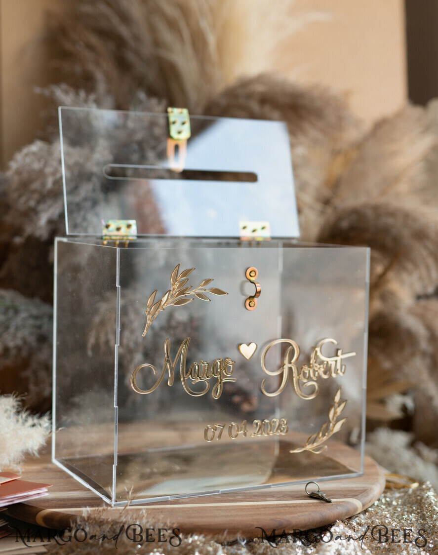 KARTONBOXEN  
 Acrylkartenbox Elegante klare Hochzeitswunschbrunnen-Acrylkarte mit Schloss, personalisierte Hochzeitskartenbox, Kartenbox mit Herz und Ast, Hochzeitskartenbox mit Deckel, Hochzeitsgeldbox, Hochzeitskartenhalter.