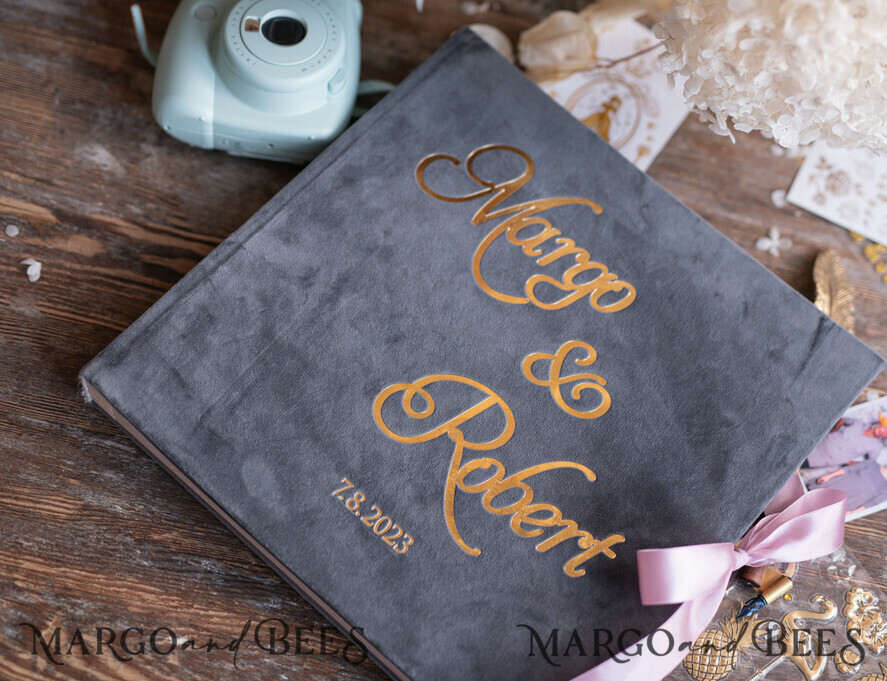 HOCHZEITS-GÄSTEBÜCHER Instax Sofortbildbuch Dunkelgraues und goldenes Gästebuch zur Hochzeit personalisiert, Sofortfotoalbum Instax Hochzeitsfoto-Gästebuch