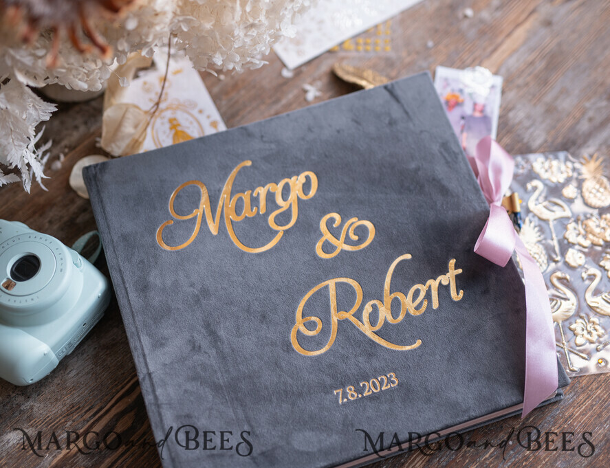 HOCHZEITS-GÄSTEBÜCHER Instax Sofortbildbuch Dunkelgraues und goldenes Gästebuch zur Hochzeit personalisiert, Sofortfotoalbum Instax Hochzeitsfoto-Gästebuch