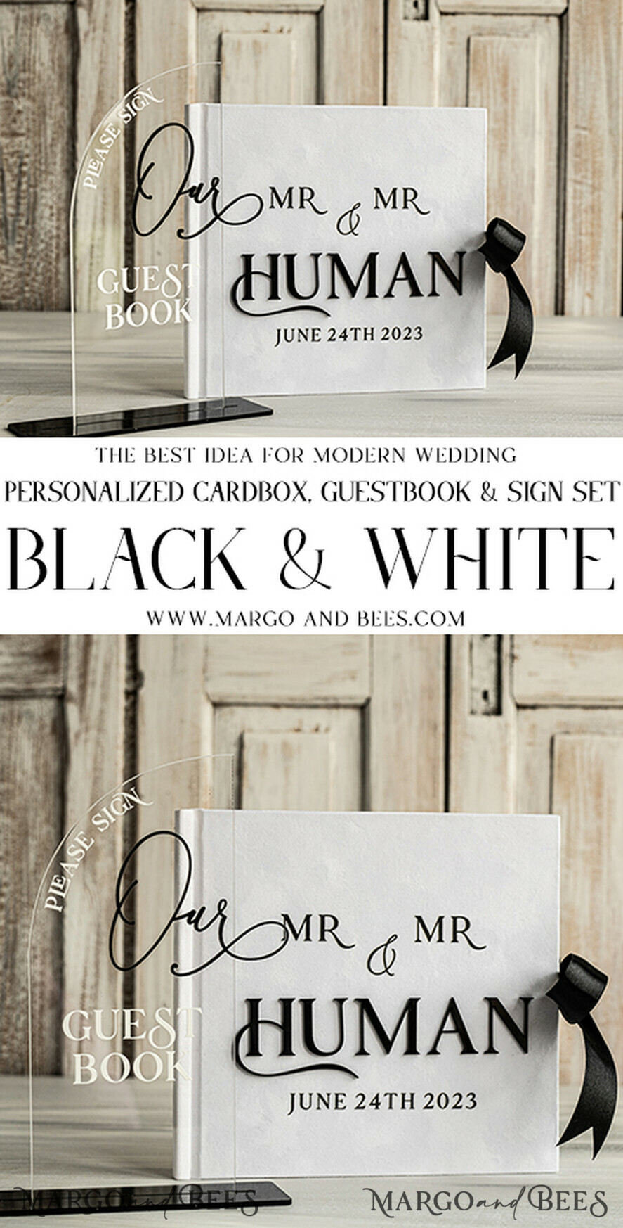 HOCHZEITS-GÄSTEBÜCHER Instax Sofortbildbuch schwarz & weiß Samt Acryl Hochzeitsgäste Buch personalisiert & signieren Set, Samt elegantes Sofortfoto Buch Boho Elegantes Instax Gästebuch