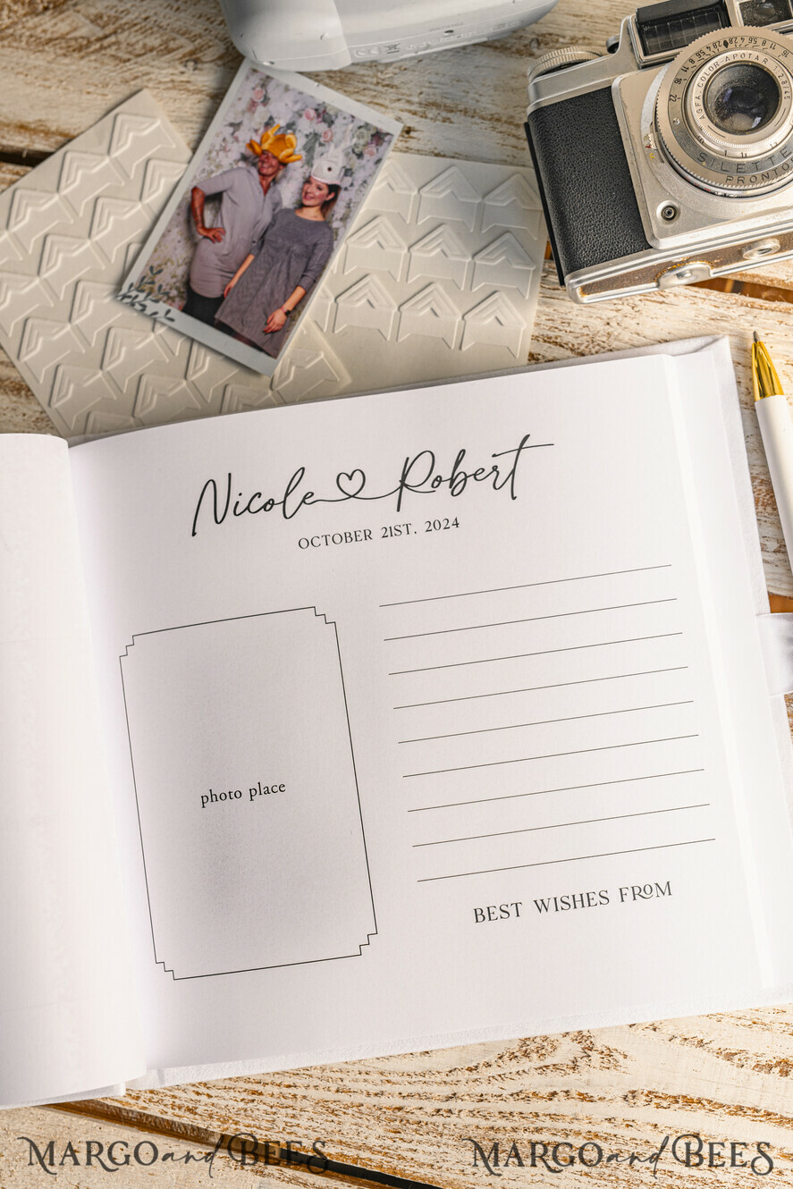 HOCHZEITS-GÄSTEBÜCHER Instax Sofortbildbuch Reines Weißes Gold-Acryl-Hochzeitsgästebuch mit personalisiertem Unterschriften-Set, Samtweißes Sofortfoto-Buch Boho Elegante Instax Hochzeitsfoto-Gästebuch