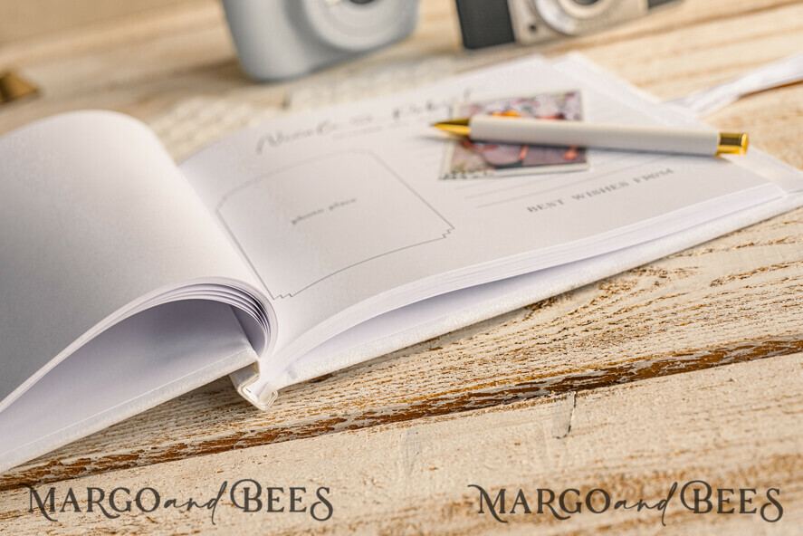 HOCHZEITS-GÄSTEBÜCHER Instax Sofortbildbuch Reines Weißes Gold-Acryl-Hochzeitsgästebuch mit personalisiertem Unterschriften-Set, Samtweißes Sofortfoto-Buch Boho Elegante Instax Hochzeitsfoto-Gästebuch