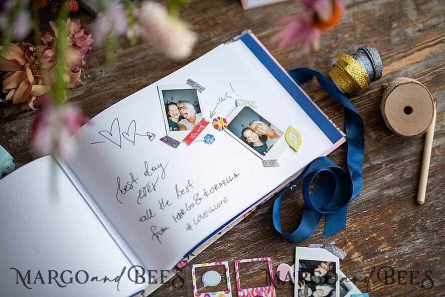 HOCHZEITS-GÄSTEBÜCHER Instax Sofortbildbuch Luxus Hochzeits-Gästebuch, Vintage personalisiertes Hochzeitsalbum • Hochzeits-Pfirsich Fotobox-Buch