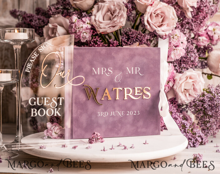 HOCHZEITS-GÄSTEBÜCHER Instax Sofortbildbuch Mauve Gold Acryl Hochzeitsgästebuch Personalisiert, Samt Staubiger Rosé Sofortbildbuch Boho Elegant Instax Hochzeitsfoto Gästebuch