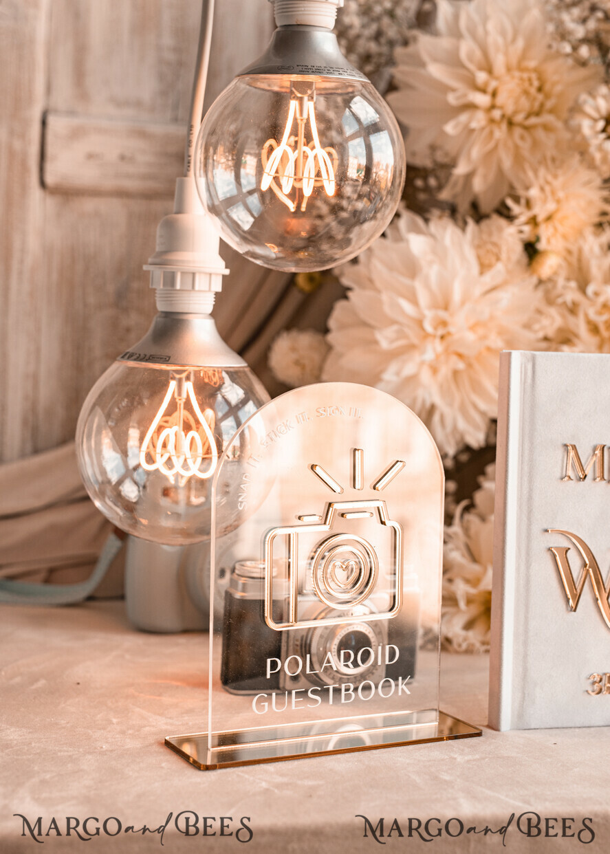 HOCHZEITS-GÄSTEBÜCHER Instax Sofortbildbuch Reines Weißes Gold Acryl Hochzeitsgäste Buch Personalisierte und Unterschriften Set, Samt Sofortfoto Buch Boho Eleganter Instax Hochzeitsfoto Gästebuch